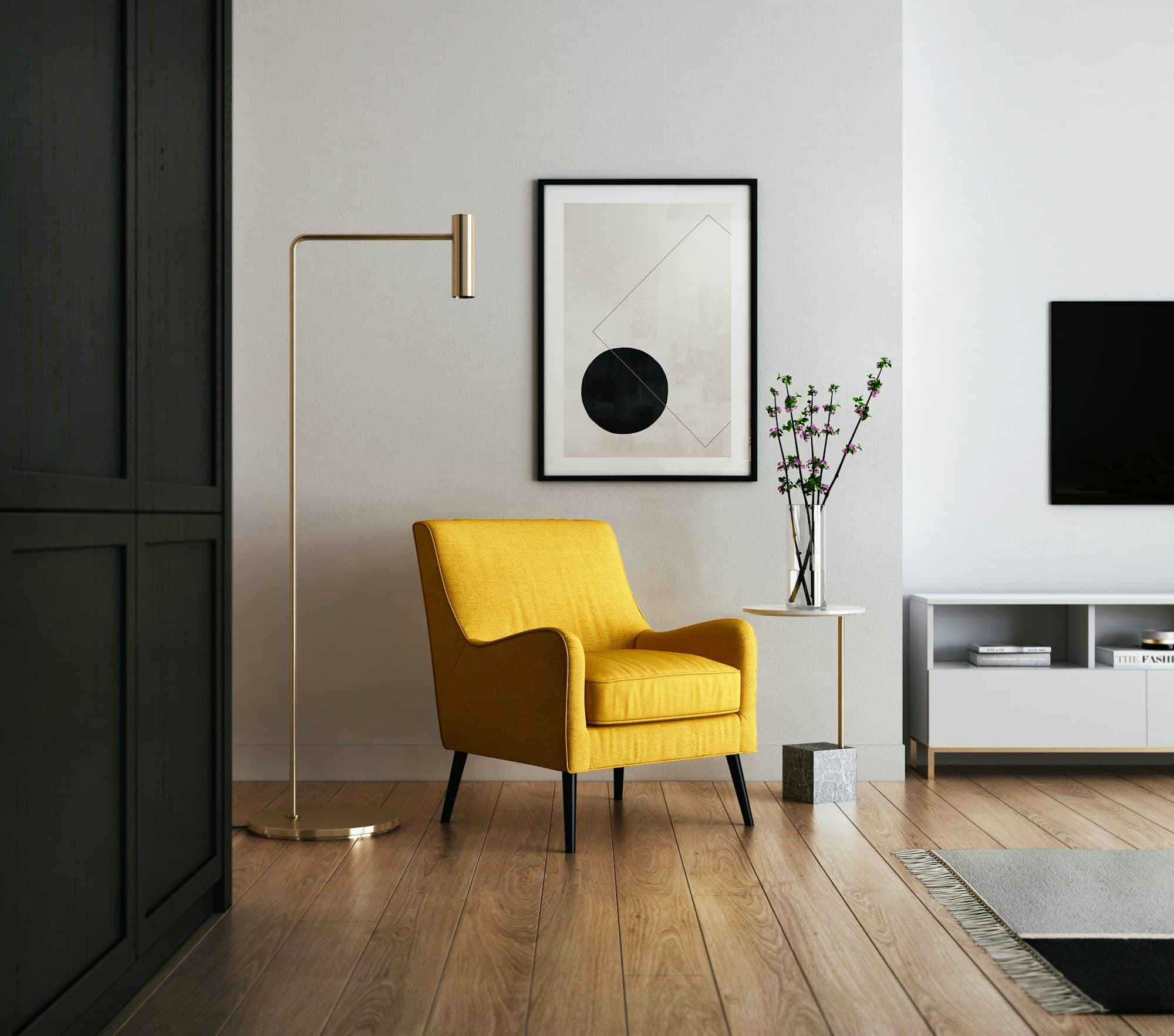 A cozy yellow armchair in a quiet, sunlit room
